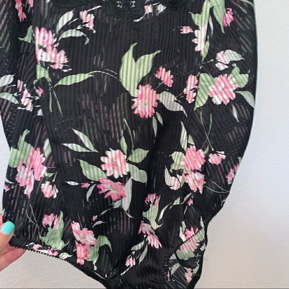 Vintage Eve Stillman Sheer Lace Floral Stripe Print Bodysuit - Picture 2 of 10